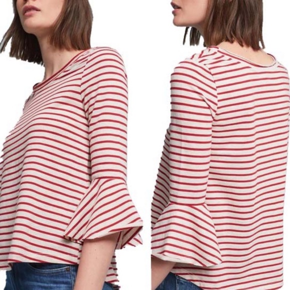 Anthropologie Deletta Celina Striped Top With Bell Sleeves Size Small - Picture 2 of 8